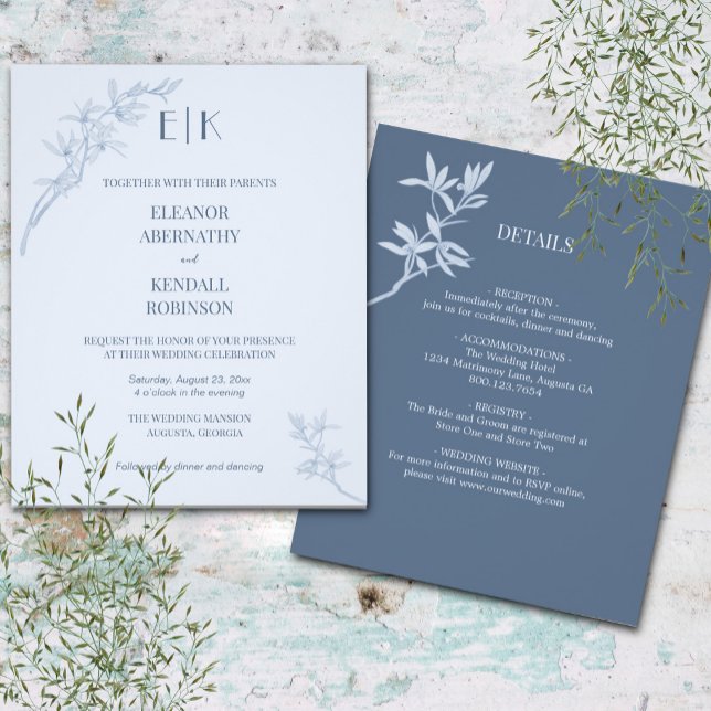 Zeitlose Blume Monogramm alle in einer Hochzeit In Flyer (Von Creator hochgeladen)