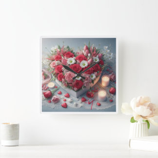 Zeitlose Blumenbeauty-Uhr Quadratische Wanduhr