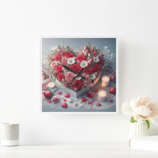 Zeitlose Blumenbeauty-Uhr Quadratische Wanduhr (Zuhause)