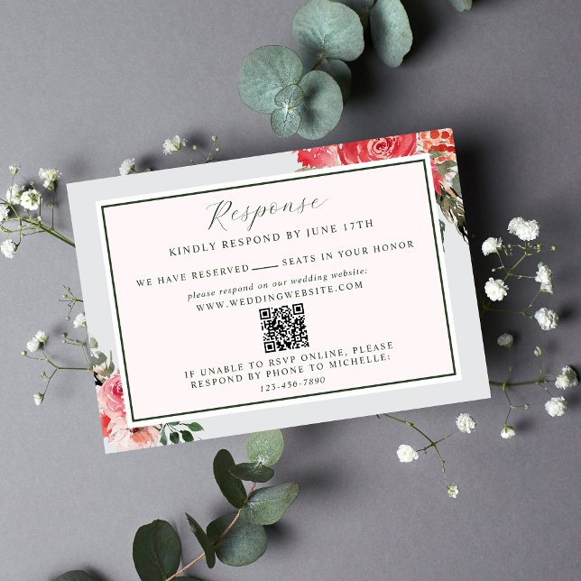 Zeitlose Blumenblütengrüne Webseite Hochzeit RSVP Karte (Von Creator hochgeladen)