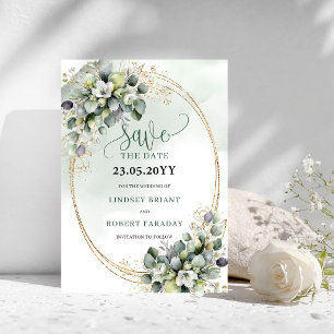 Zeitlose Bohemian-Eukalyptus-Hochzeitseinladungska Save The Date