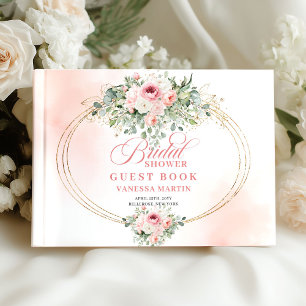 Zeitlose Boho-Rosa Rosen Goldene Hochzeitsdusche G Gästebuch