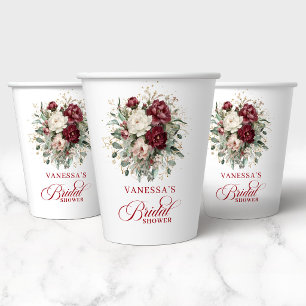 Zeitlose bordeauxrote Blumen Hochzeitspapierbecher Pappbecher
