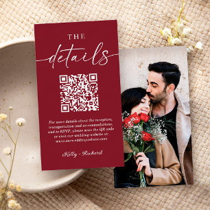 Zeitlose Burgund QR Code Kleine Hochzeitdetails Begleitkarte
