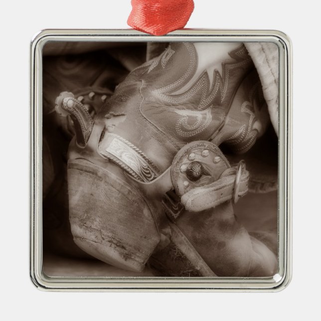 Zeitlose Cowboystiefel-Weihnachtsverzierung Silbernes Ornament (Vorne)
