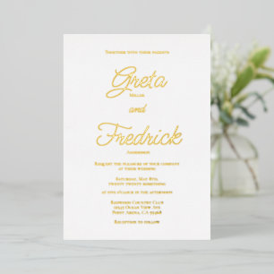 Zeitlose einfache Elegance Gold Script Hochzeit Folieneinladung