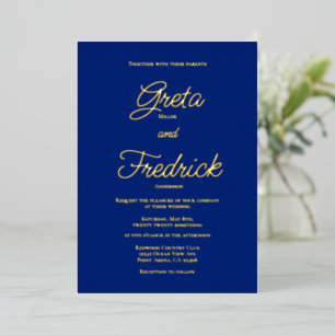 Zeitlose einfache Eleganz Gold Königlich Blau Hoch Folieneinladung