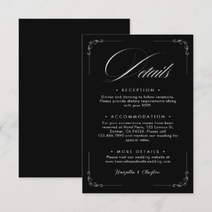 Zeitlose Elegance Black Wedding Details Card Begleitkarte