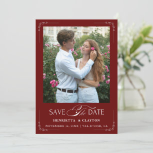 Zeitlose Elegance Burgund und Weiß Save The Date