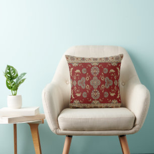 Zeitlose Elegance Rot und Beige Klassische Stoffe Kissen