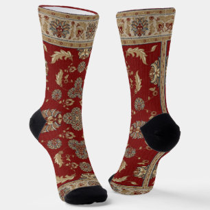 Zeitlose Elegance Rot und Beige Klassische Stoffe Socken