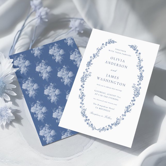 Zeitlose Elegant Dusty Blue Floral Wreath Wedding Einladung (Von Creator hochgeladen)