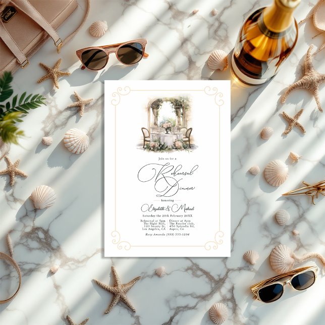Zeitlose Elegante Altes Geld Probe Abendessen Einladung (Timeless Elegance Old Money Rehearsal Dinner Invitation)