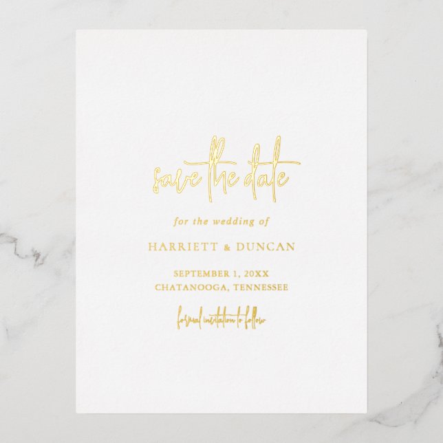 Zeitlose Elegante Hochzeit Save the Date Folie Einladungspostkarte (Vorderseite)