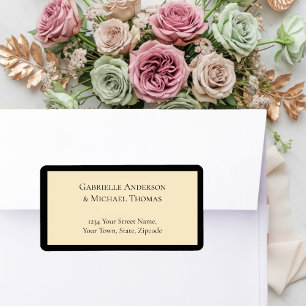 Zeitlose Elegante Schwarze Creme Monogramm Hochzei Adressaufkleber