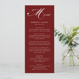 Zeitlose Eleganz Burgunder Hochzeitsmenü Menükarte