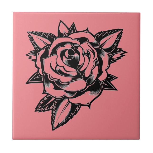 Zeitlose Eleganz für Ihre Space Retro Rose Tattoo Fliese (Vorderseite)