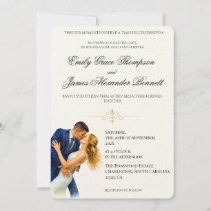 Zeitlose Eleganz Hochzeit Goldene Romantik Paar Einladung