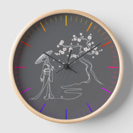 Zeitlose Eleganz: Kimono Woman & Sakura Wall Cloc Uhr