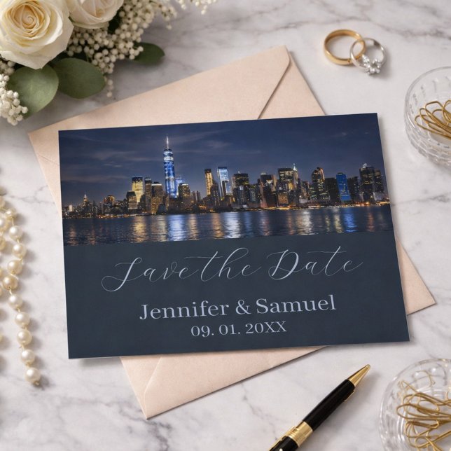 Zeitlose Eleganz NYC-Skyline Save-the-Date-Karte (Von Creator hochgeladen)