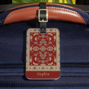 Zeitlose Eleganz Rot Beige Klassischer Stoffname Gepäckanhänger