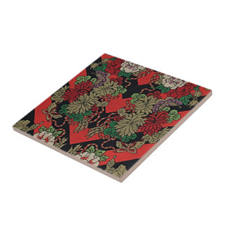 Zeitlose Eleganz: Rotes Japanisches Vintage-Blumen Fliese