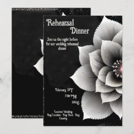 Zeitlose Eleganz: Schwarz & Silber Blossom Hochzei Einladung