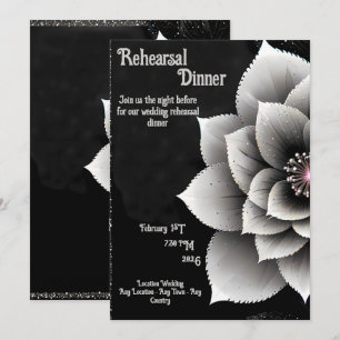 Zeitlose Eleganz: Schwarz & Silber Blossom Hochzei Einladung