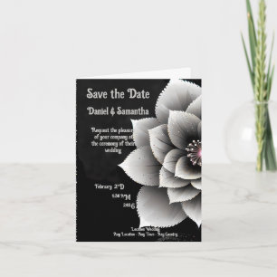 Zeitlose Eleganz: Schwarz & Silber Blossom Hochzei Einladung