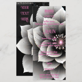 Zeitlose Eleganz: Schwarz & Silber Blossom Hochzei Menükarte