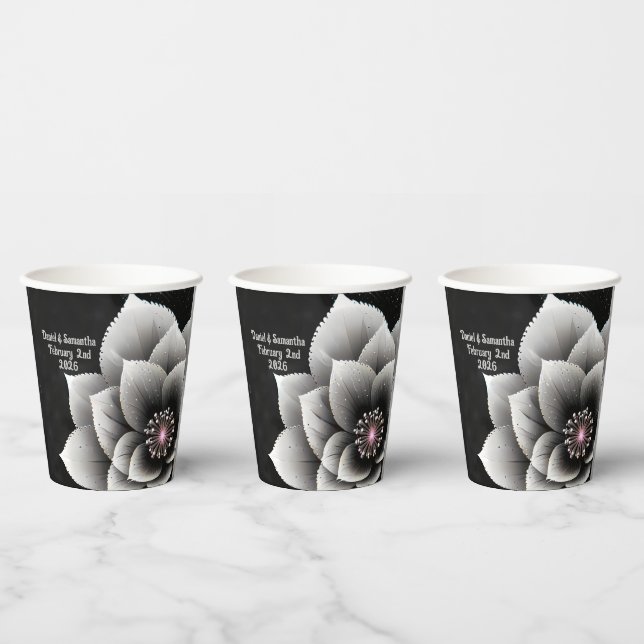 Zeitlose Eleganz: Schwarz & Silber Blossom Hochzei Pappbecher (Multi)