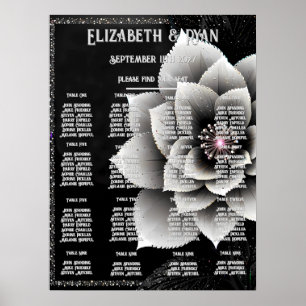 Zeitlose Eleganz: Schwarze und silberne Blütenhoch Poster