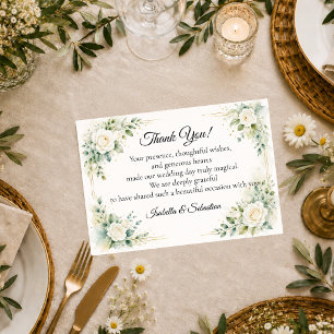 Zeitlose Elfenbein-Rosen-Eleganz-Hochzeit Dankeskarte
