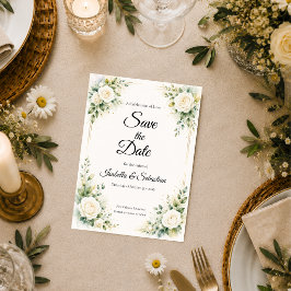 Zeitlose Elfenbein-Rosen-Eleganz-Hochzeit Save The Date