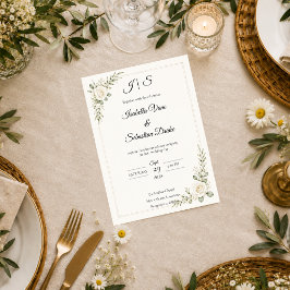 Zeitlose Elfenbein-Rosen Minimalismus-Hochzeit Einladung