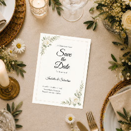 Zeitlose Elfenbein-Rosen-Minimalismus-Hochzeit Save The Date