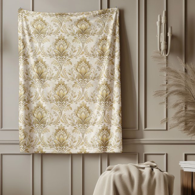 Zeitlose ElfenbeinDamaskus künstlerische Aquarellm Fleecedecke (Timeless Ivory Damask Artistic Watercolor Patterns Fleece Blanket)
