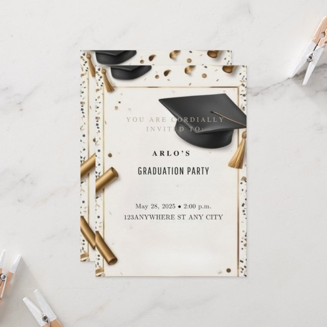 Zeitlose Errungenschaft: Elegante Graduierungspaus Einladung (Vorderseite/Rückseite Beispiel)