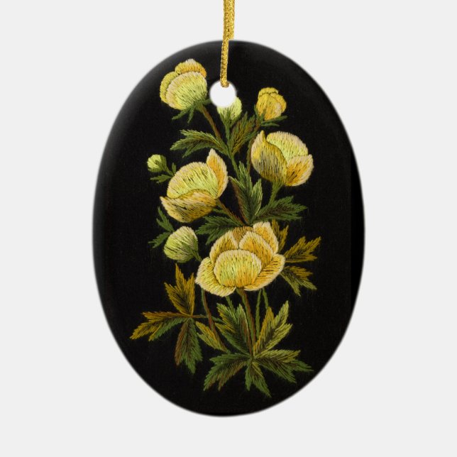 Zeitlose Globeflower Oval-Verzierung Keramik Ornament (Vorne)