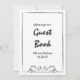 Zeitlose Hand Drawn Swan Wedding Gästebuchsignatur Einladung