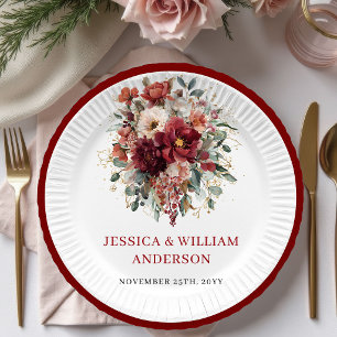 Zeitlose Herbst-Marone-Blumen-Hochzeitspapiertelle Pappteller
