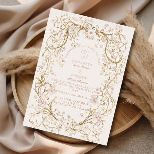 Zeitlose Hochzeit Blumen Gold Kunstwerk Folieneinladung