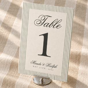 Zeitlose Hochzeit mit grünem Streifen im Stil des  Tischnummer