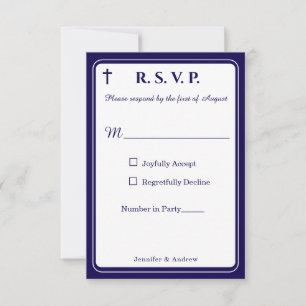 Zeitlose katholische monogrammierte Antwortkarte RSVP Karte