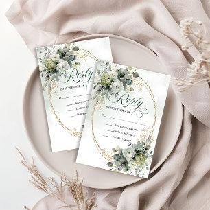 Zeitlose Liebe Grün und Gold Botanische Hochzeit RSVP Karte