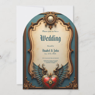 Zeitlose Liebe, surrealer Eleganz im Steampunk-Sti Einladung