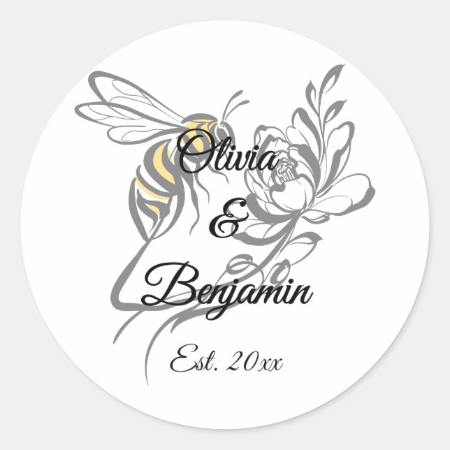 Zeitlose Luxus-Bienenhochzeitsticker - elegant Runder Aufkleber (Vorderseite)