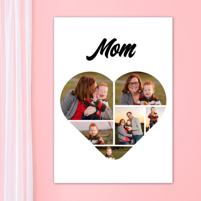 Zeitlose Mama Herzform Familienfoto Collage Poster (Heart Shaped Photo Collage Poster for Mom)