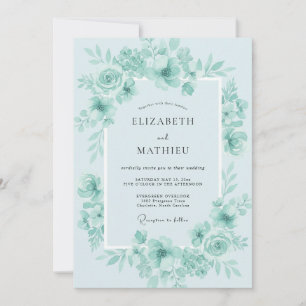 Zeitlose Minze-Aqua-Pfingstrosen-Hochzeit Einladung