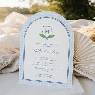 Zeitlose moderne Arch Monogram Babydusche Einladung